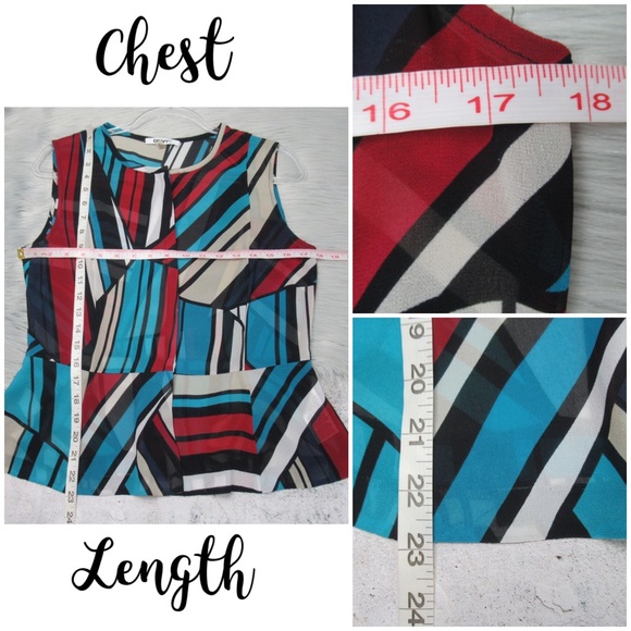 DKNYC Sheer Peplum Striped Multicolored Blouse Sleeveless Button Front Women’s 8 - Picture 10 of 12